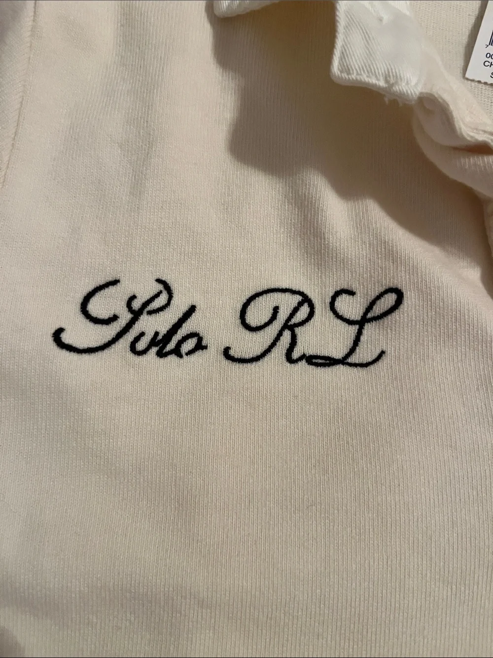 Ralph Lauren Cream Long Sleeve Rugby Polo with Embroidered Crest